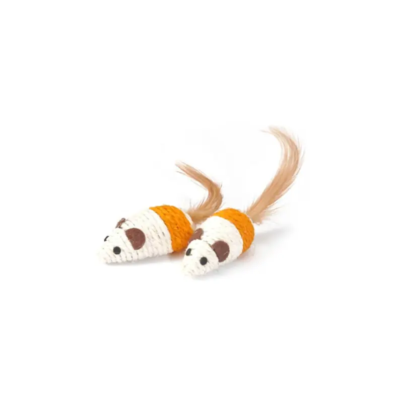 Direct usine - Souris en sisal avec plumes pour chats - 2x 7cm