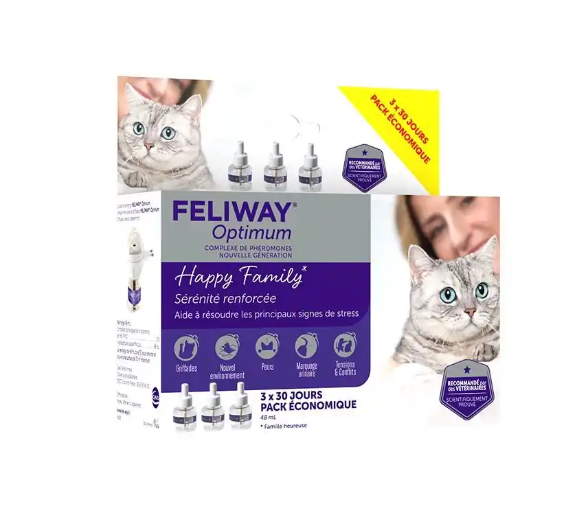Ceva - Feliway Optimum Pack 3 Recharges pour Chat - 48ml | Tout nouveau