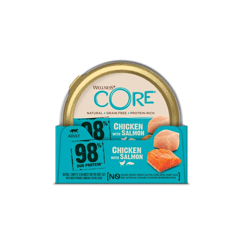 Plus que quelques unités | Wellness CORE - Repas Complet Naturel au Poulet et Saumon pour Chat - 85g