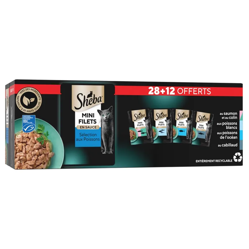 Sheba - Pochons Sélection aux Poissons pour Chats - 28x85g + 12 offerts | Commandez dès maintenant