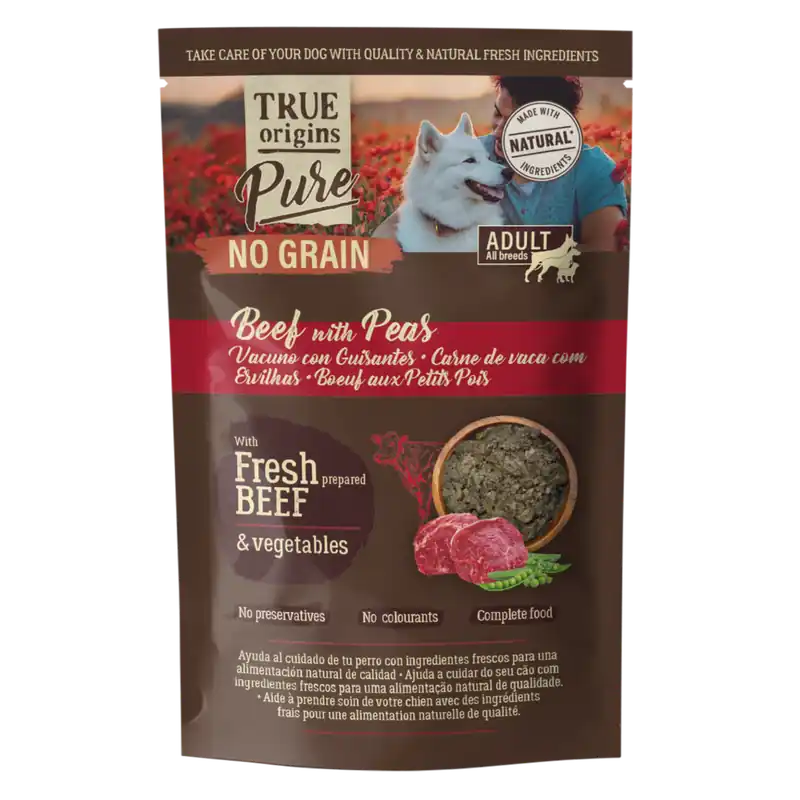 True Origins Pure - Pâtée sans Céréales Bœuf & Petits Pois pour Chiens - 150g | Nouveau