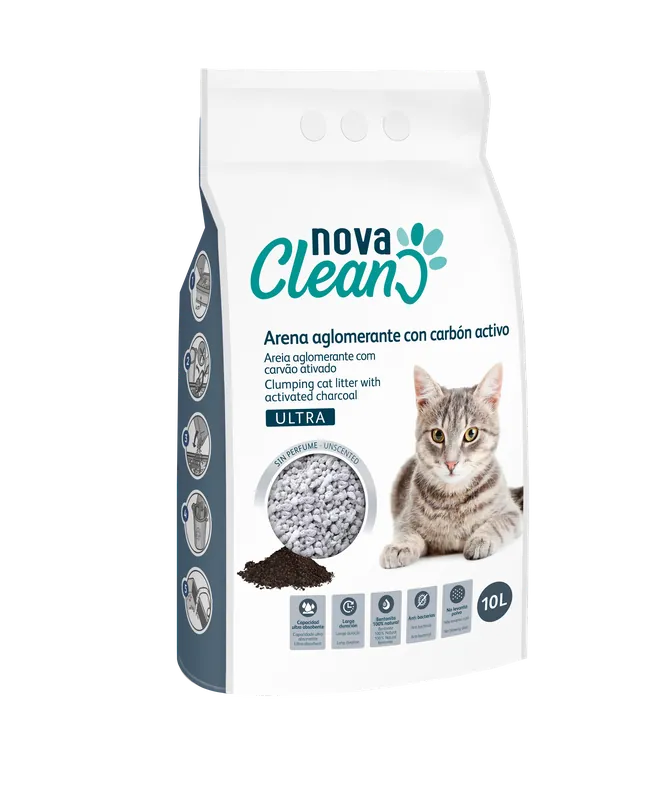 Bien noté - Nova Clean - Litière Agglomérante au Charbon Actif sans Parfum pour Chats - 10L