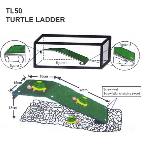 1 Échelle tortue, plastique, pente naturelle, gazon artificiel, plateforme flottante, aquarium - Derniers exemplaires