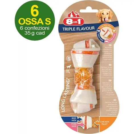 En stock | 6 os triple saveur taille S avec triple saveur poulet boeuf porc - OFFRE D‘ÉCONOMIE 6 paquets de 1 os chacun