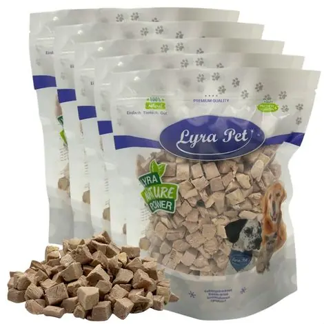 "translations" ["text" "1 kg (5 x 200 g) de cubes de magret de canard Lyra Pet® lyophilisés","detectedsourcelanguage" "DE","taghandlingversion" "v1 | Prix mini