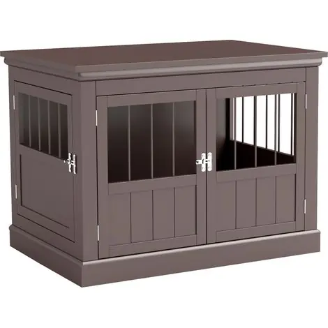 Nouveau - Petite cage pour chien, table d‘appoint moderne avec 3 portes françaises à fermeture magnétique, 78 x 53 x 59,3 cm, couleur café