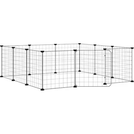 Cage pour animaux de compagnie à 12 panneaux avec porte, noire, 35 x 35 cm, acier | Achetez dès aujourd'hui