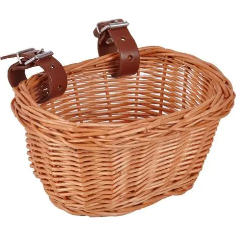 Panier avant de vélo traditionnel moyen en osier avec sangles en cuir-- - Offre spéciale
