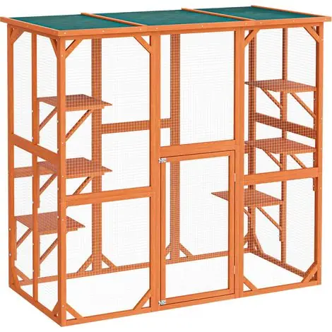 Wiltec – Enclos extérieur pour chat 168 x 82 x 166,5 cm – Bois de sapin hydrofuge – Grillage en acier galvanisé – 6 zones de repos | Meilleure vente