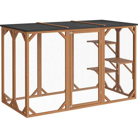 Wiltec – Enclos extérieur pour chat 180 x 80 x 111,8 cm – Bois de sapin hydrofuge – Grillage acier galvanisé – 3 zones de repos – Résistant aux intempéries - Achetez en ligne