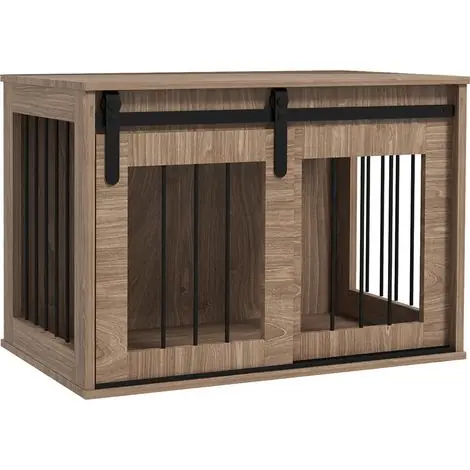 Direct usine | Pawhut – Cage pour chien en acier et panneaux de particules 80x54x57cm – Niche élégante avec porte coulissante – Pour chiens jusqu‘à 20kg
