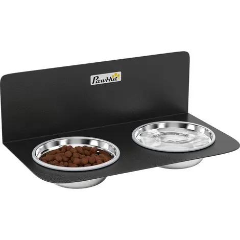 Liquidation | Gamelle bol pour chien - double gamelle support mural - PawHut - 2 bols acier inox 800ml hauteur réglable - 42x23,5x14cm - noir