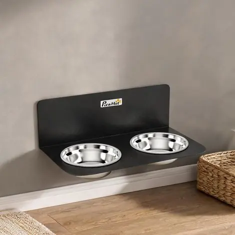 Gamelle murale réglable avec 2 bols inox 800 ml coloris noir - Offre exceptionnelle