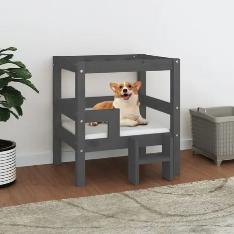 Jusqu'à épuisement des stocks - Lit pour chien confortable Lit d‘Animal Familier Gris 55,5x53,5x60 cm Bois de pin solide -FR78580