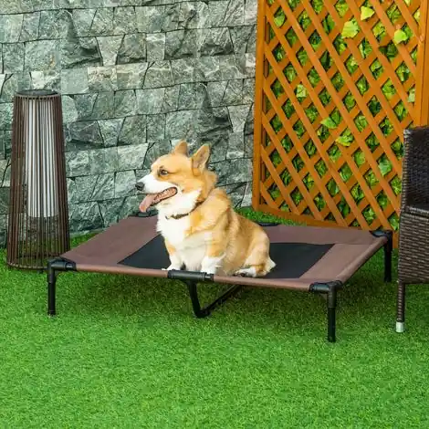 Qualité professionnelle | Lit pour animaux de compagnie avec zone en maille respirante et tissu Oxford pour intérieur extérieur 92x76x18 cm Café
