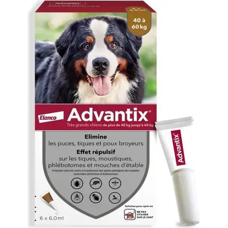 ADVANTIX Chien Solution Antiparasitaire Très Grande Race 40 à 60kg 6 pipettes | Prix cassé