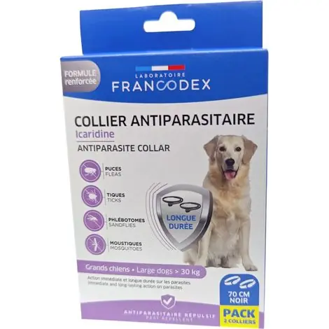 Bon plan - Colliers Antiparasitaire Icaridine X2 noir 70 cm pour Chien de plus de 30 kg - Francodex