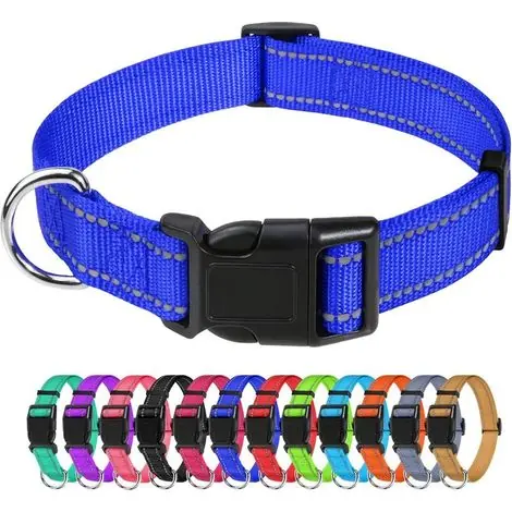 Collier pour Chien, Collier en Nylon Réfléchissant Réglable Classique Convient pour Moyens Chiens, Bleu Foncé, 2.5cm Largeur | Liquidation