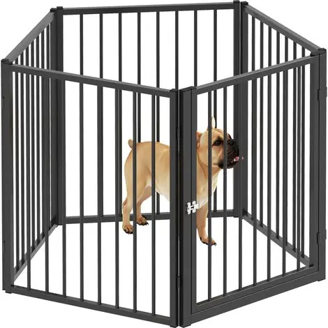 Welpenlaufstall Welpenauslauf mit 5 Gitterplatten Tür faltbar Freilaufgehege für kleine und mittelgroße Hunde Schwarz - Bon plan