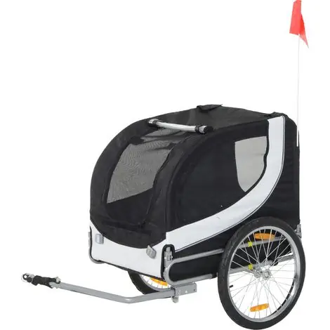 Remorque velo pour chien animaux avec drapeau et 8 reflecteurs blanc et noir | Coup de cœur
