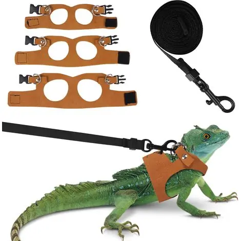 Bearded Dragon Harness and Lead Set - 3 Sizes Adjustable - Leather Training and Walking Vest - Escape Proof Pull Rope for Small Reptiles Squirrels - Vente flash
