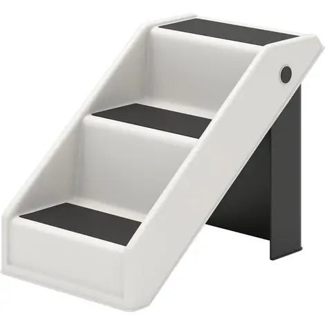 53 x 30,5 x 36,5 cm, Escalier chien crème pliant 3 marches antidérapantes, plastique | Prix choc