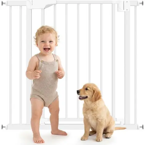 Ajoutez au panier | Barrière de sécurité pour enfants et chiens, largeur 76-88 cm, double verrouillage et fermeture automatique, ouverture bidirectionnelle, blanche