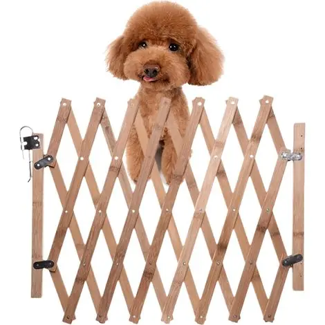 Barrière de sécurité pour chien en bois, porte coulissante réglable et rétractable, idéale pour les escaliers et la sécurité des animaux de compagnie. | Nouveau chez nous