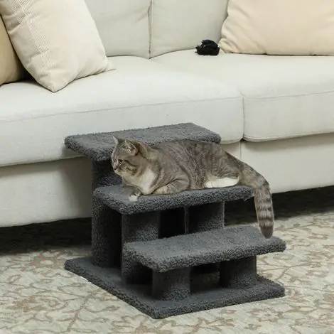 Escalier pour chat, 3 marches, 45 x 35 x 34 cm, gris - Prix choc