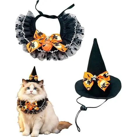 Plébiscité par les clients - Déguisement Chauve-Souris pour Chiens et Chats – Ailes de Chauve-Souris en Feutre Réglables avec Clochette Citrouille, Déguisement pour Fête et Photos