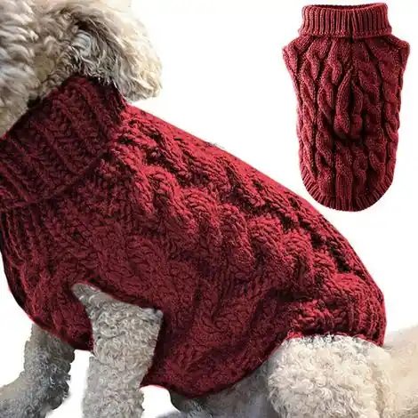 Animal de Compagnie Chien col roulé Tricot Pull Manteau Hiver Plus Chaud épaississement Pull Tricots Crochet Manteau vêtements pour Petit Moyen Grand Chien Chiot Chat (XL, Rouge) - Commandez dès aujourd'hui