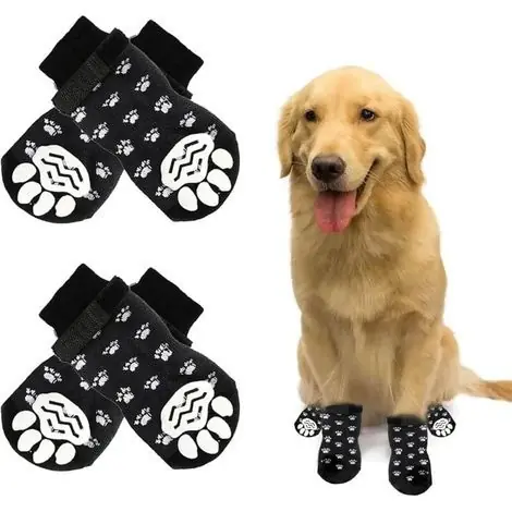 Super prix - Chaussettes antidérapantes pour chiens et chats – 2 paires réglables – Protection contre le froid et les glissades – Taille L, noir