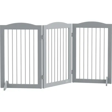 Barrière de sécurité chien pliable 3 plaques 2 pieds de soutien H.80 cm gris | Disponible à la commande