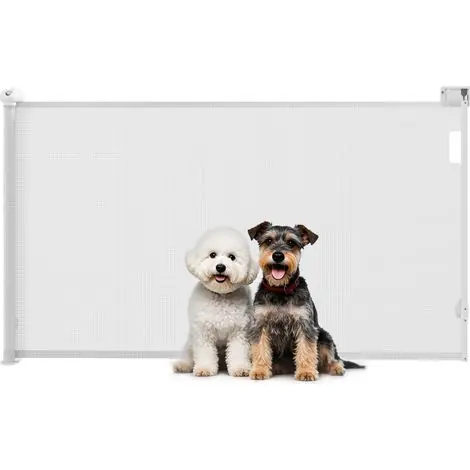 Barrière rétractable chien largeur 149 cm verrouillage auto, blanc, enroulement esthétique efficace - Bonne affaire