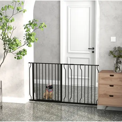 Barrière de sécurité pour chien 75-145 cm, ouverture 2 voies, sans perçage, acier noir HAVRYA | Derniers jours