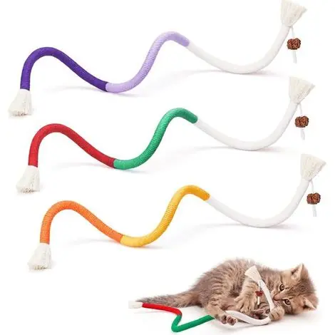 Lot de 3 jouets interactifs pour chats avec cordes à mâcher, longueur 70 cm, jouets colorés pour chatons et chats d‘intérieur | Prix malin