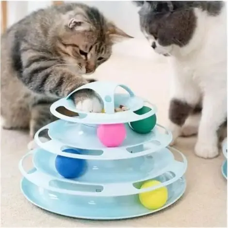 Très demandé - Jouet pour Chats - Non toxique - Labyrinthe 4 Étages - 4 Balles - Interaction - Résine PP