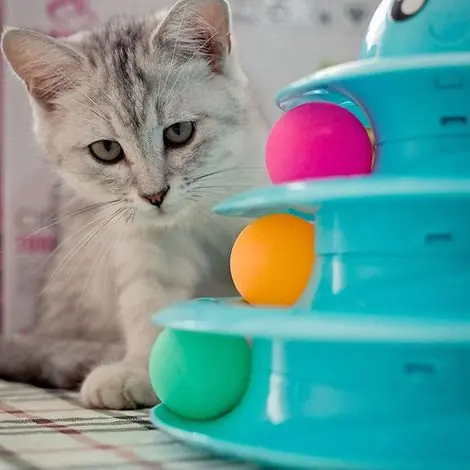 Bien noté - Jouet pour chat à 3 niveaux, jouet pour chat avec trois balles, jouet interactif pour chaton