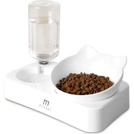 Gamelle Chat, Inclinable à 15° Bol pour Chat Anti-Vomissements Bols, pour Animaux de Compagnie 2-en-1 à Stockage d‘eau Automatique,Disponible pour Les Chats et Les Chiots | Retour gratuit
