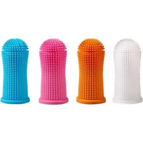 Nouveau | 4-pack of finger toothbrushes, suitable for cats and dogs, includes storage box.